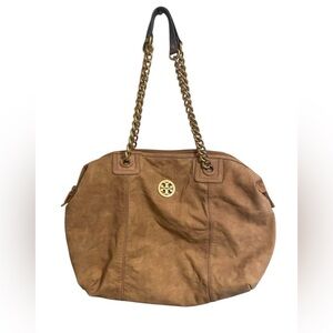 TORY BURCH Light Brown Suede Large Shoulder Bag
